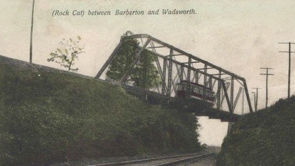 Streetcar passes over Rockcut as it travels between Barberton and Wadsworth, Ohio.